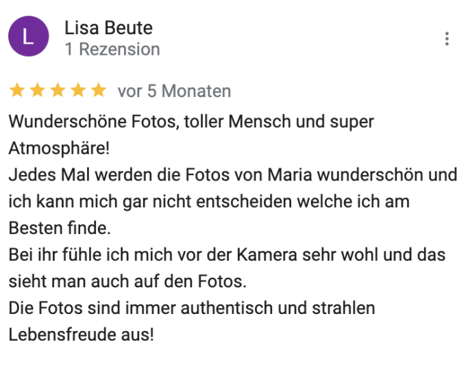 Google Bewertung sehr gut Portrait Shooting