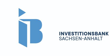 Logo der Investitionsbank Sachsen-Anhalt in Blau und Weiß.